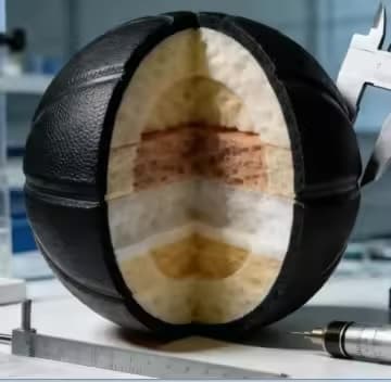 Silent basketball cutaway showing foam layers